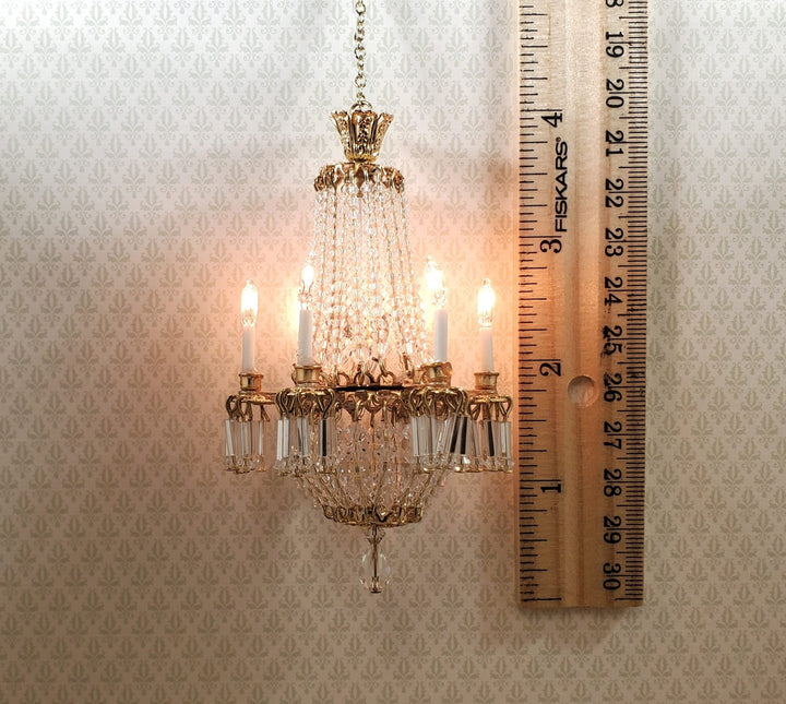 Dollhouse Crystal Chandelier Grand 6 Arm Real Glass 12 Volt 1:12 Scale Miniature - MiniatureCrush