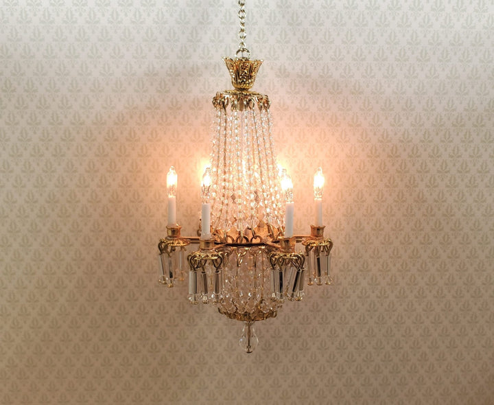 Dollhouse Crystal Chandelier Grand 6 Arm Real Glass 12 Volt 1:12 Scale Miniature - MiniatureCrush