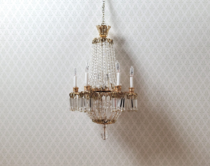 Dollhouse Crystal Chandelier Grand 6 Arm Real Glass 12 Volt 1:12 Scale Miniature - MiniatureCrush