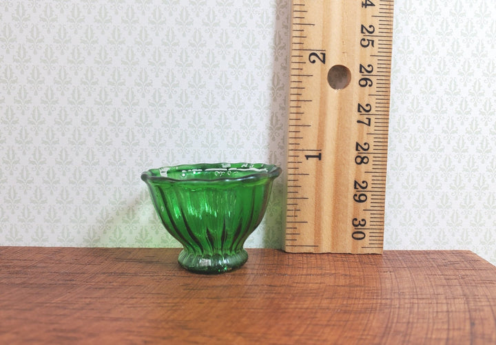 Dollhouse Crystal Green Glass Flared Footed Bowl 1:12 Scale Some Color Flaw - MiniatureCrush
