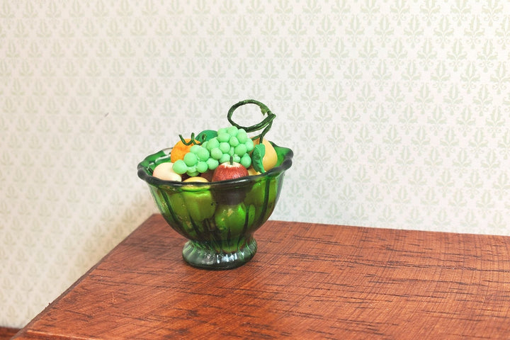 Dollhouse Crystal Green Glass Flared Footed Bowl 1:12 Scale Some Color Flaw - MiniatureCrush