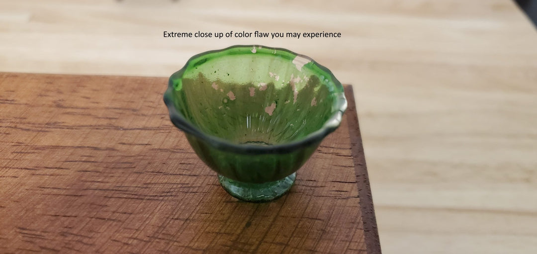 Dollhouse Crystal Green Glass Flared Footed Bowl 1:12 Scale Some Color Flaw - MiniatureCrush