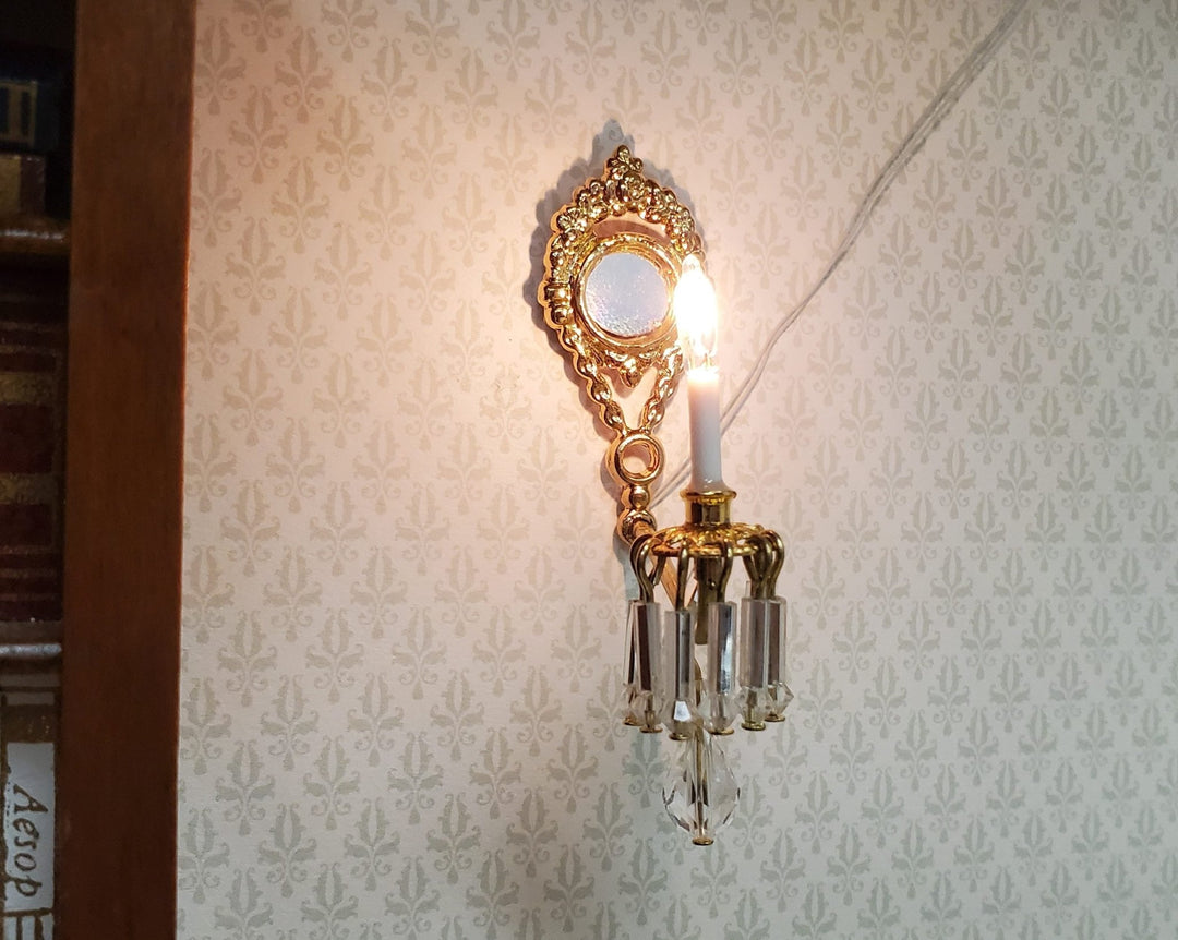 Dollhouse Crystal Wall Sconce with Pendant 12 Volt 1:12 Scale Miniature Handmade - MiniatureCrush