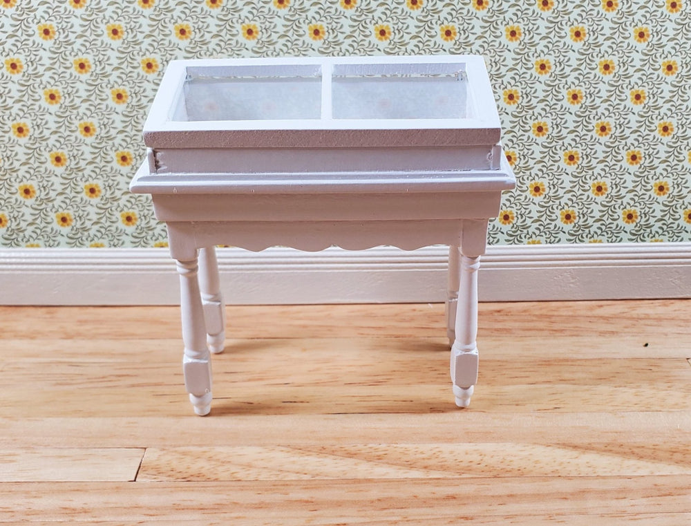 Dollhouse Curio Table Display Cabinet Lifting Top White 1:12 Scale Furniture - Miniature Crush