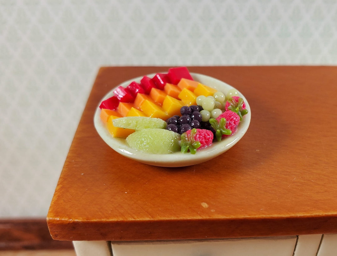 Dollhouse Cut Fruit Tray Melons Grapes Strawberries 1:12 Scale Miniature - MiniatureCrush