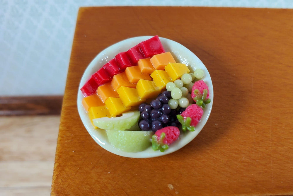 Dollhouse Cut Fruit Tray Melons Grapes Strawberries 1:12 Scale Miniature - MiniatureCrush
