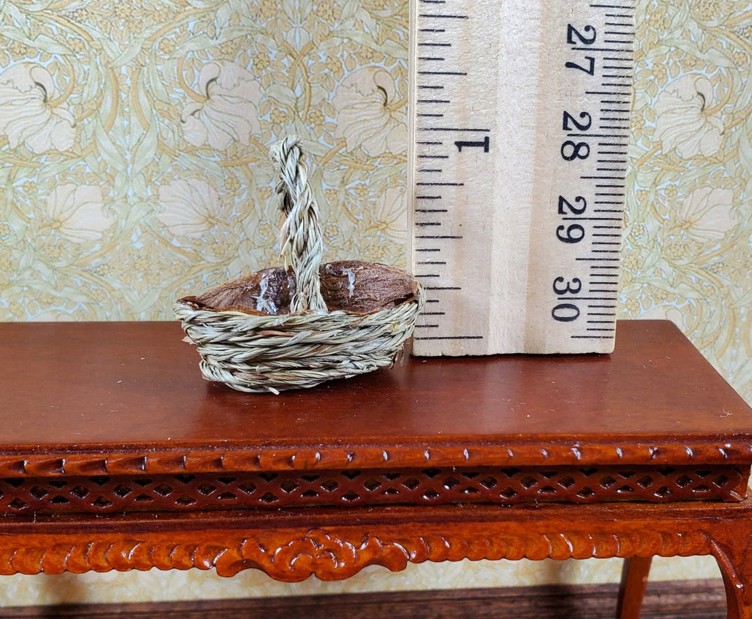 Dollhouse Dark Colored Oval Woven Basket with Handle 1:12 Scale Miniature - MiniatureCrush