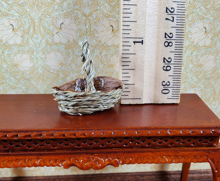 Dollhouse Dark Colored Oval Woven Basket with Handle 1:12 Scale Miniature - MiniatureCrush
