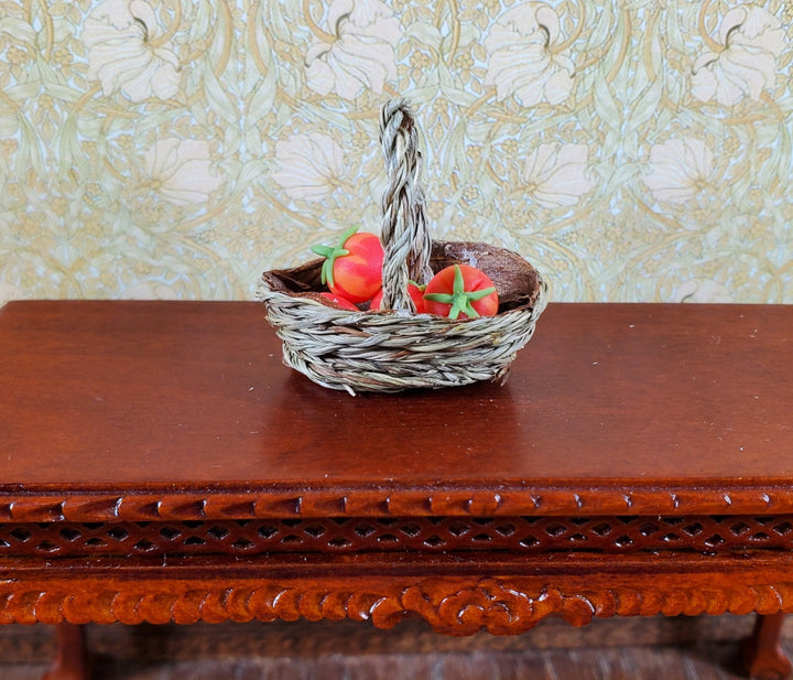 Dollhouse Dark Colored Oval Woven Basket with Handle 1:12 Scale Miniature - MiniatureCrush