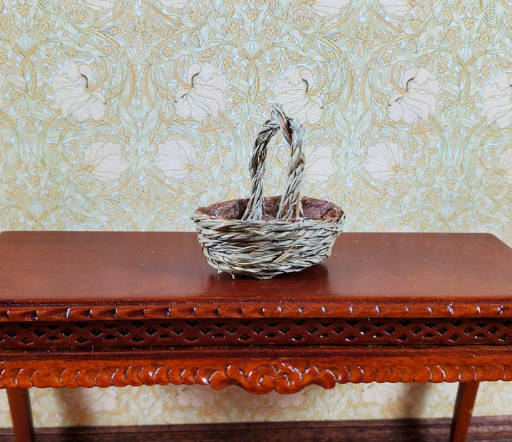 Dollhouse Dark Colored Oval Woven Basket with Handle 1:12 Scale Miniature - MiniatureCrush