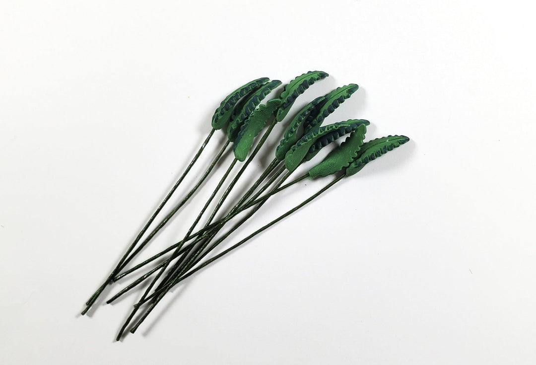 Dollhouse Dark Green Fern Leaves Long Stem Set of 10 1:12 Scale Miniature - MiniatureCrush