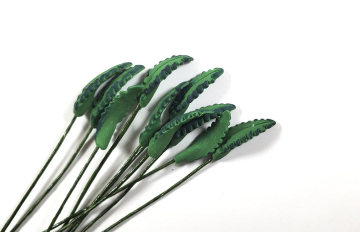 Dollhouse Dark Green Fern Leaves Long Stem Set of 10 1:12 Scale Miniature - MiniatureCrush