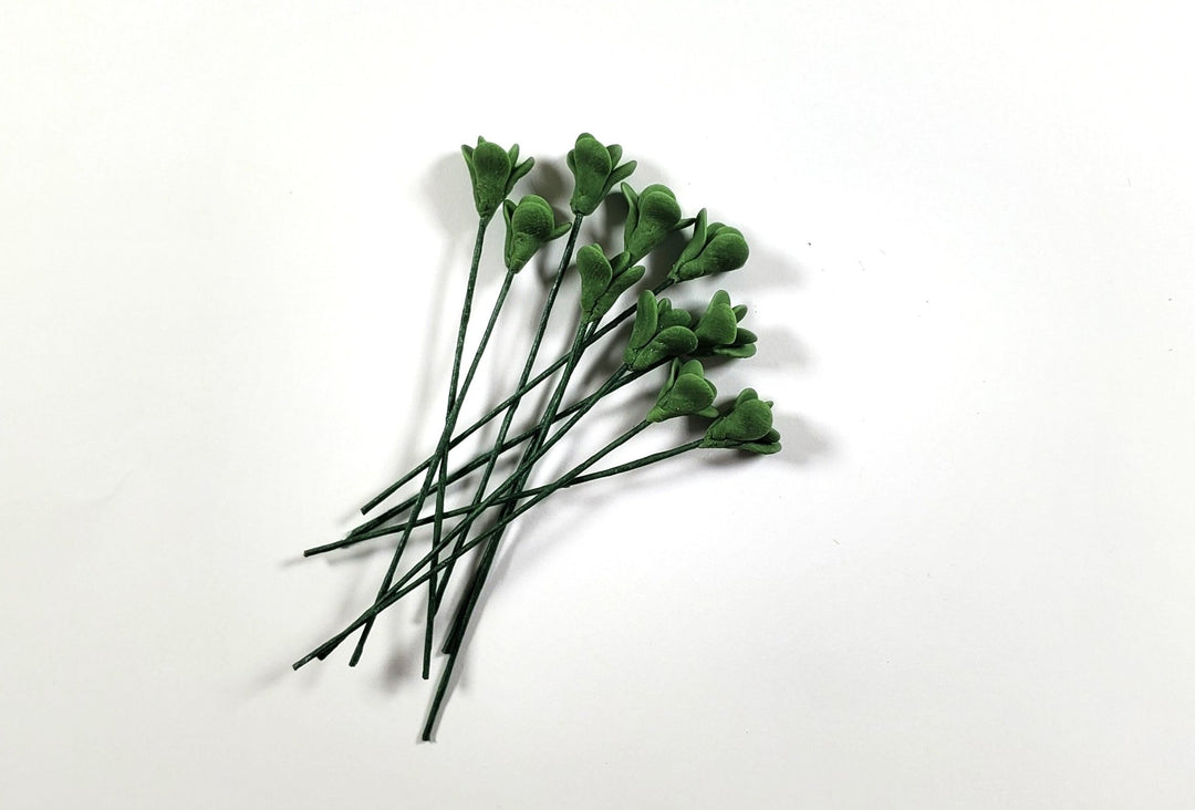 Dollhouse Dark Green Jade Branches Long Stem Set of 10 1:12 Scale Miniature - MiniatureCrush