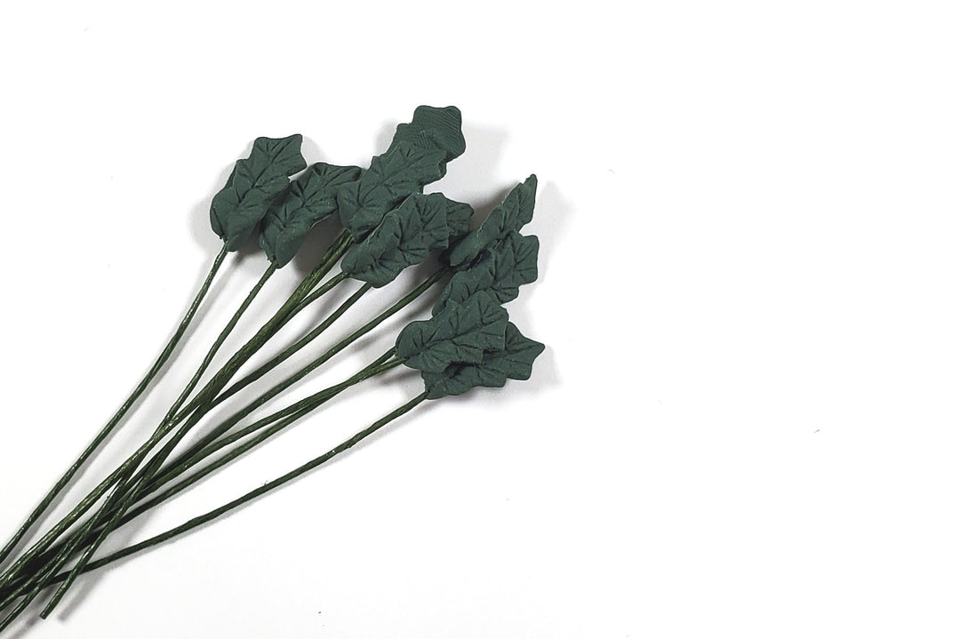 Dollhouse Dark Green Leaves Long Stem Set of 10 1:12 Scale Miniature - MiniatureCrush