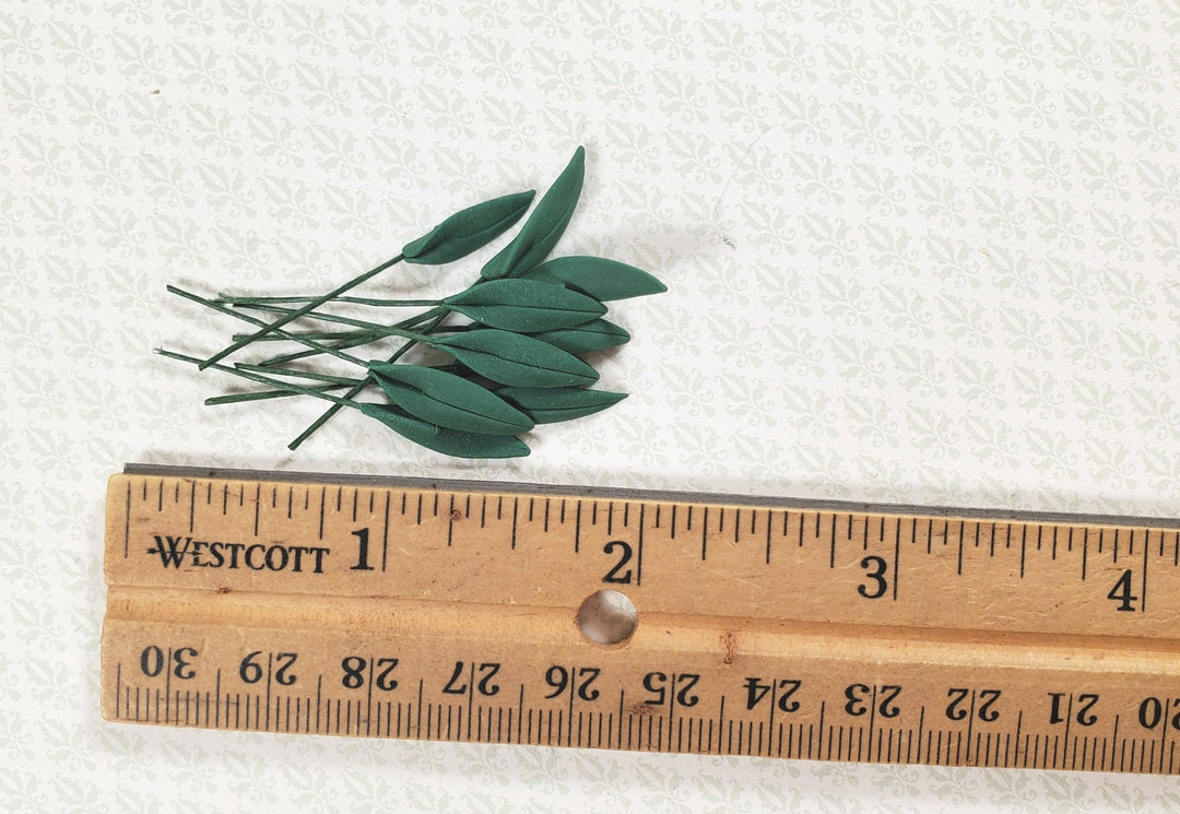 Dollhouse Dark Green Narrow Leaves on Stem Set of 10 1:12 Scale Miniature - MiniatureCrush