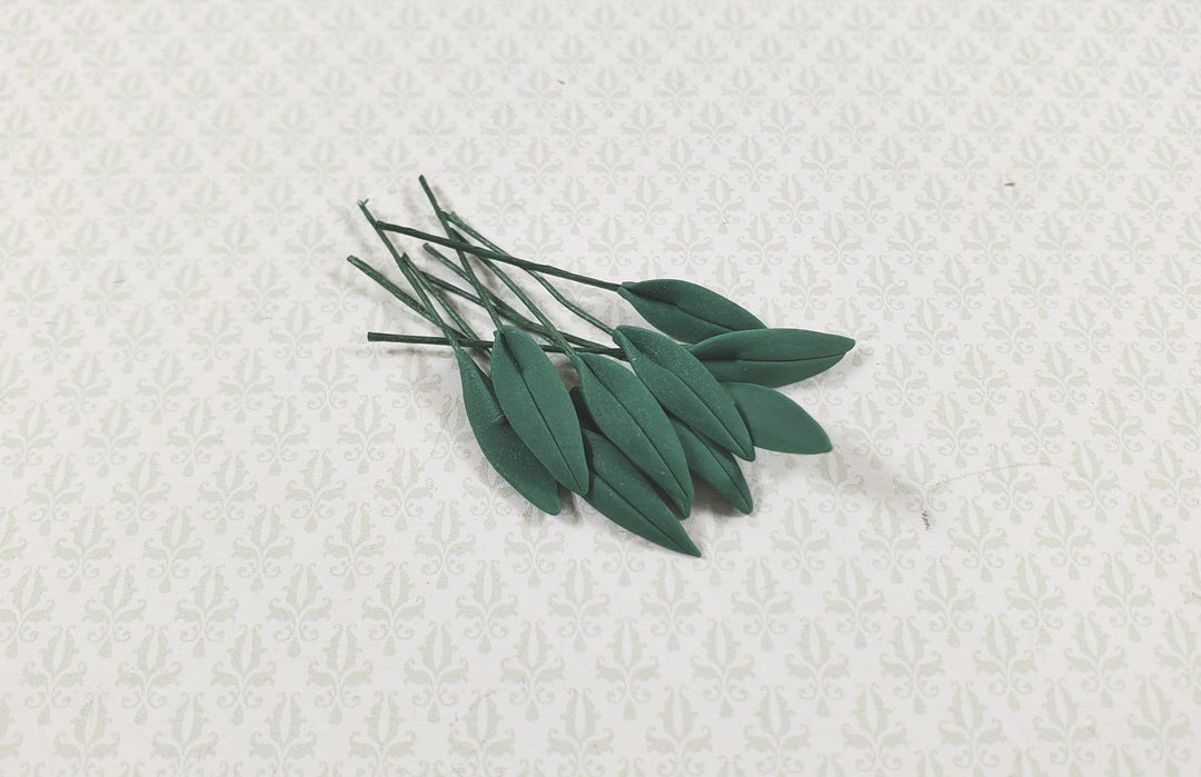 Dollhouse Dark Green Narrow Leaves on Stem Set of 10 1:12 Scale Miniature - MiniatureCrush