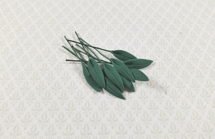 Dollhouse Dark Green Narrow Leaves on Stem Set of 10 1:12 Scale Miniature - MiniatureCrush