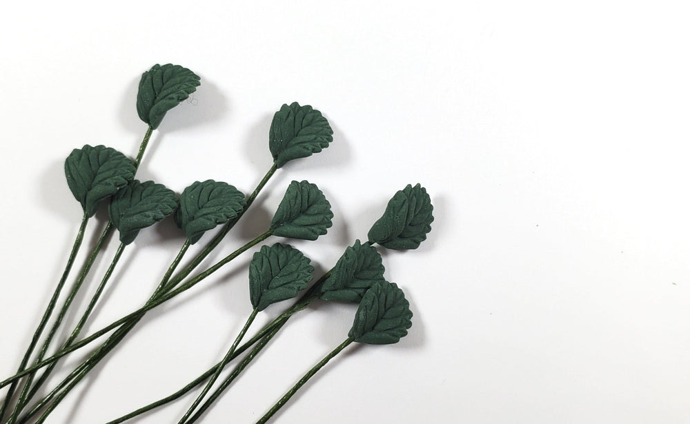 Dollhouse Dark Green Serrated Leaves Long Stem Set of 10 1:12 Scale Miniature - MiniatureCrush