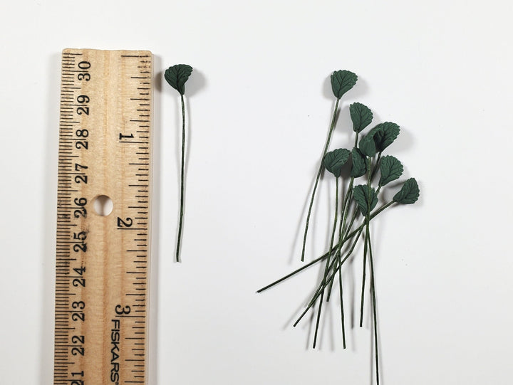 Dollhouse Dark Green Serrated Leaves Long Stem Set of 10 1:12 Scale Miniature - MiniatureCrush