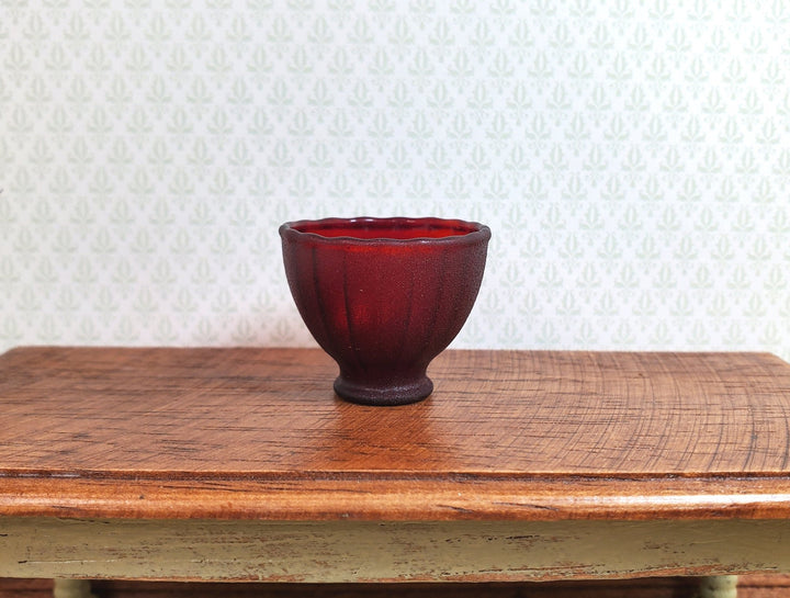Dollhouse Dark Red Frosted Glass Bowl 1:12 Scale Miniature Decor - MiniatureCrush