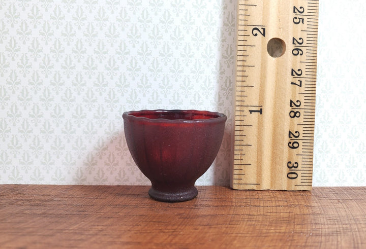 Dollhouse Dark Red Frosted Glass Bowl 1:12 Scale Miniature Decor - MiniatureCrush