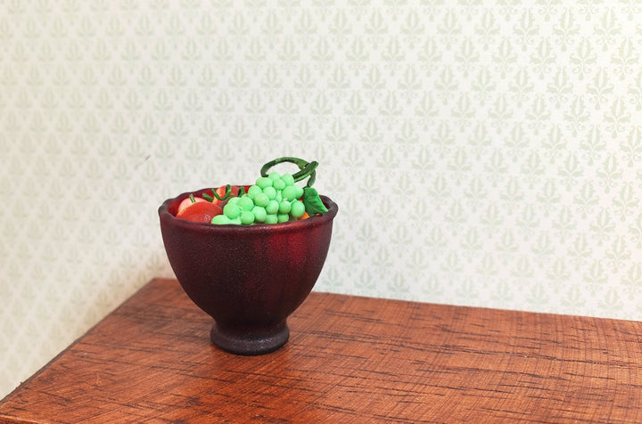 Dollhouse Dark Red Frosted Glass Bowl 1:12 Scale Miniature Decor - MiniatureCrush