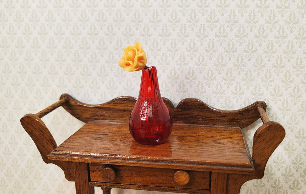 Dollhouse Dark Red Glass Tear Drop Vase 1:12 Scale Miniature Decor Flowers - MiniatureCrush