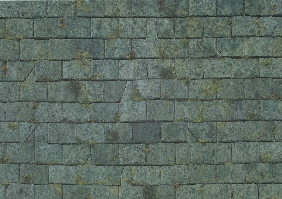 Dollhouse Dark Slate Roofing Weathered Moss Sheet Embossed 1:12 Scale Shingles - MiniatureCrush