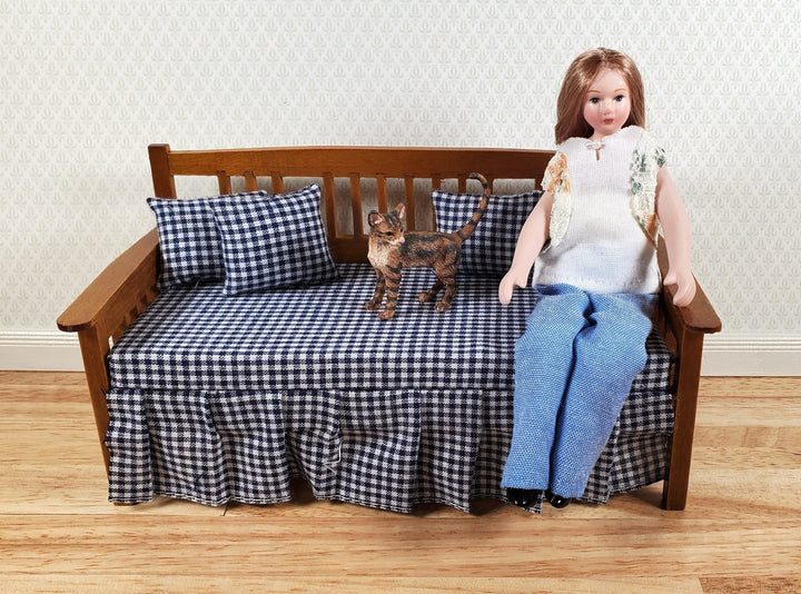 Dollhouse Day Bed with Pillows Walnut Finish 1:12 Scale Miniature Furniture - Miniature Crush