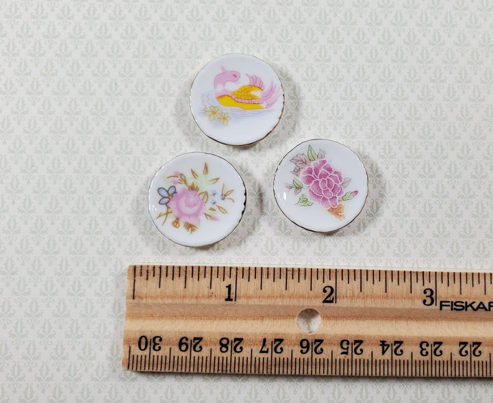 Dollhouse Decorative Plates Ceramic Floral & Swan Style 1:12 Scale Miniatures 1" - Miniature Crush