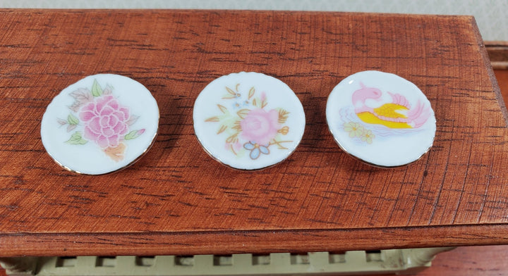 Dollhouse Decorative Plates Ceramic Floral & Swan Style 1:12 Scale Miniatures 1" - Miniature Crush