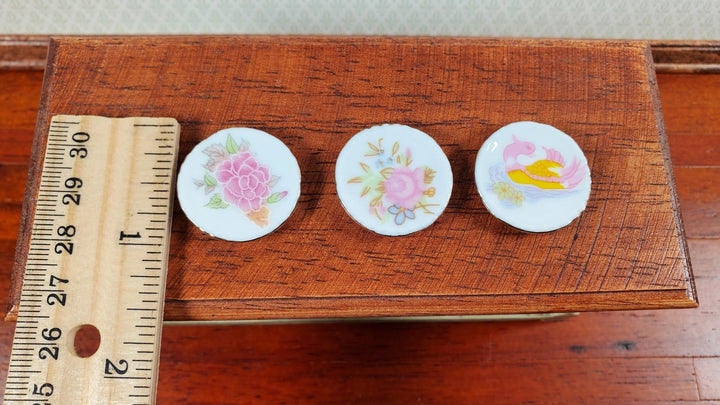 Dollhouse Decorative Plates Ceramic Floral & Swan Style 1:12 Scale Miniatures 1" - Miniature Crush