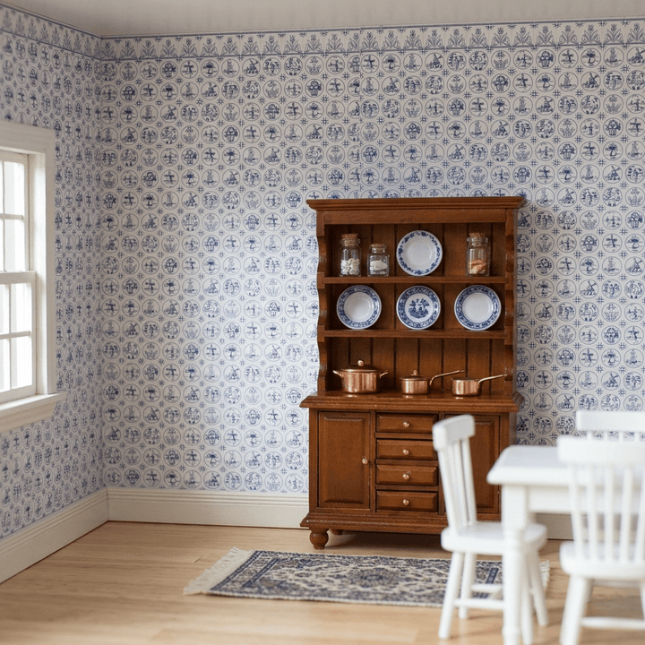 Dollhouse Delft Tile Compact Dutch Wallpaper Embossed Card 1:12 Scale Miniature - MiniatureCrush