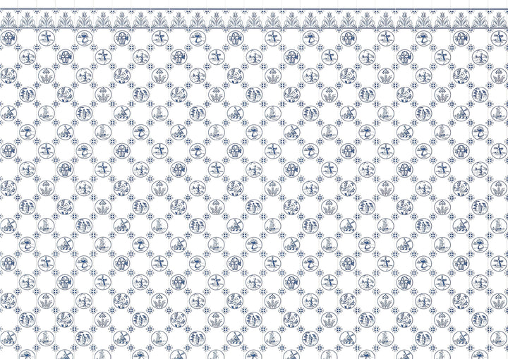 Dollhouse Delft Tile Dutch Wallpaper Blue Embossed Card 1:12 Scale Miniature - MiniatureCrush