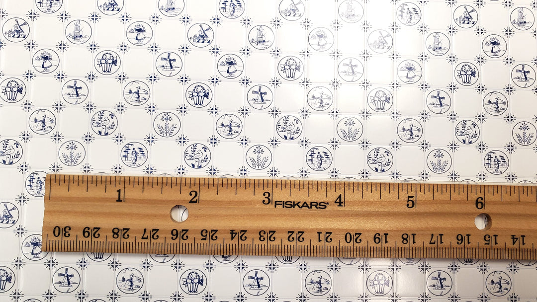 Dollhouse Delft Tile Dutch Wallpaper Blue Embossed Card 1:12 Scale Miniature - MiniatureCrush