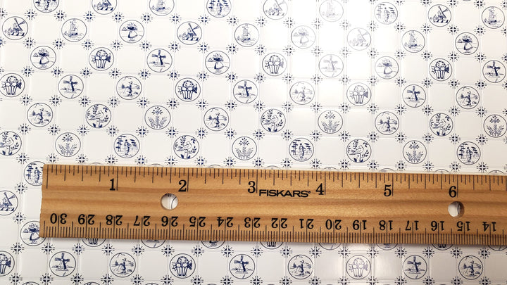 Dollhouse Delft Tile Dutch Wallpaper Blue Embossed Card 1:12 Scale Miniature - MiniatureCrush