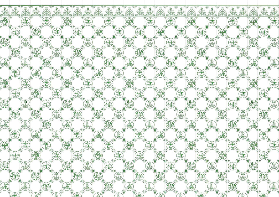 Dollhouse Delft Tile Dutch Wallpaper Green Embossed Card 1:12 Scale Miniature - MiniatureCrush