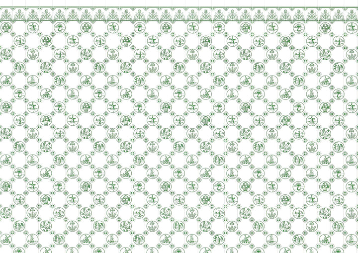 Dollhouse Delft Tile Dutch Wallpaper Green Embossed Card 1:12 Scale Miniature - MiniatureCrush