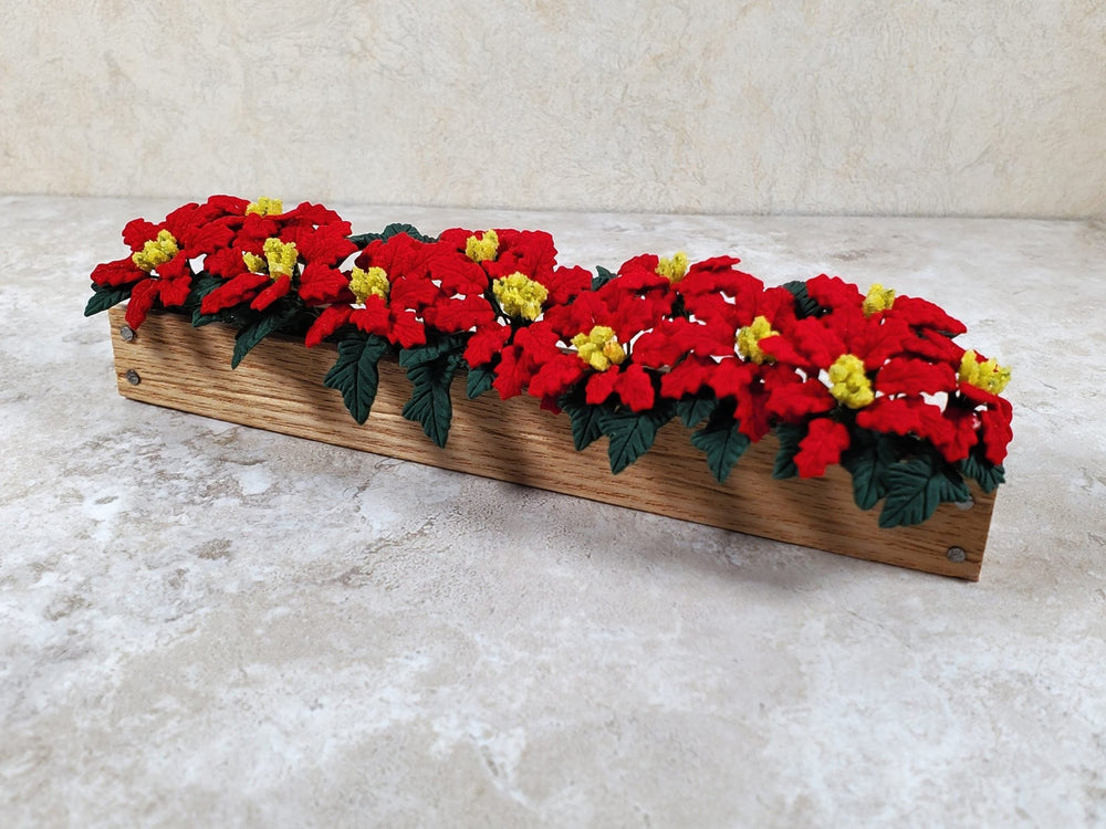 Dollhouse Deluxe Red Poinsettias in 5.5" Window Box Planter 1:12 Scale Miniature - MiniatureCrush