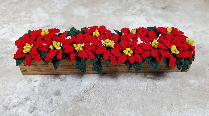 Dollhouse Deluxe Red Poinsettias in 5.5" Window Box Planter 1:12 Scale Miniature - MiniatureCrush