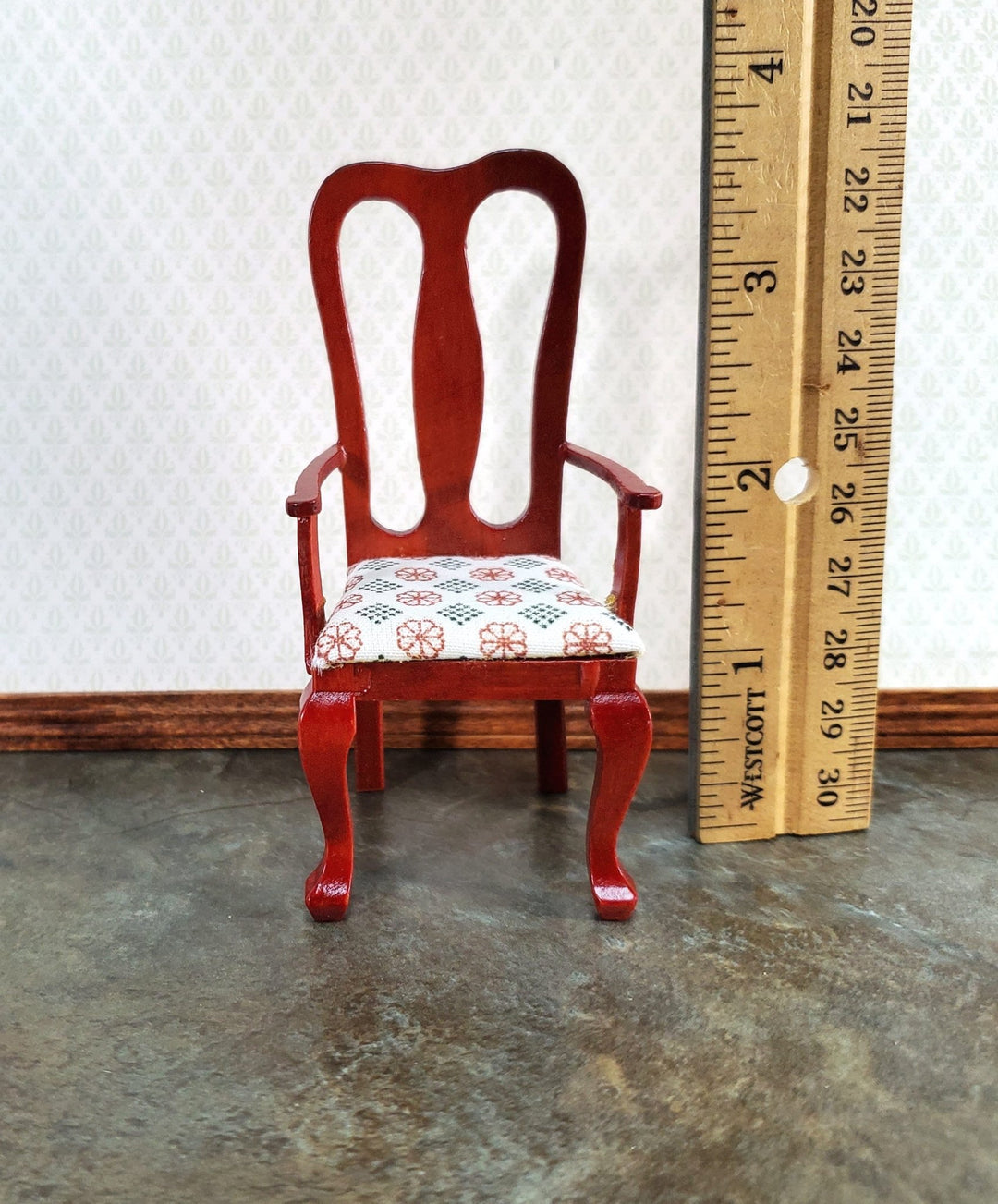 Dollhouse Dining Room Arm Chair Padded Seat 1:12 Furniture Dark Mahogany Finish - Miniature Crush