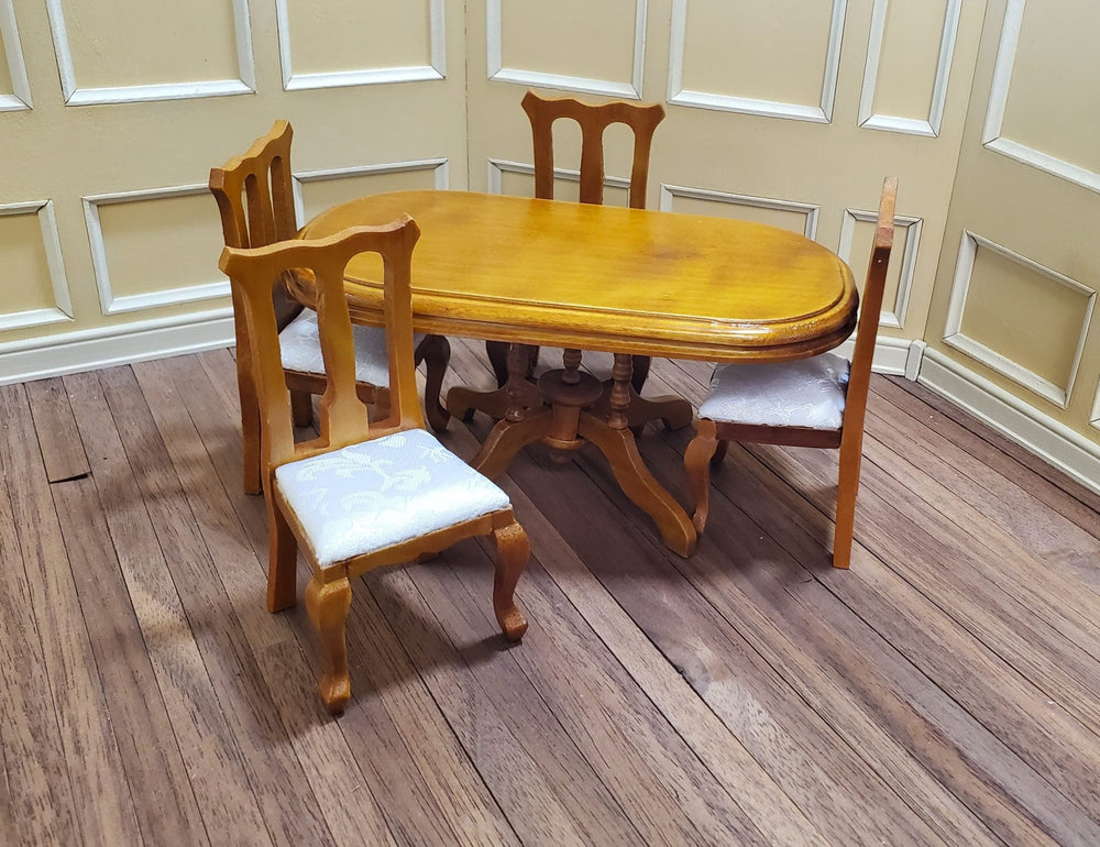 Dollhouse Dining Room Set Table Chairs Buffet in Walnut 1:12 Scale Miniature - Miniature Crush