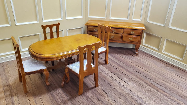 Dollhouse Dining Room Set Table Chairs Buffet in Walnut 1:12 Scale Miniature - Miniature Crush