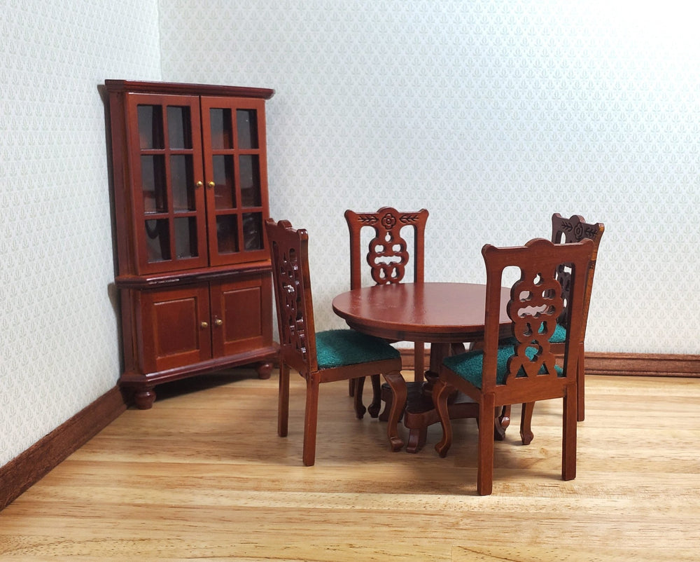 Dollhouse Dining Room Set Table Chairs Corner Hutch 1:12 Scale Miniature - MiniatureCrush