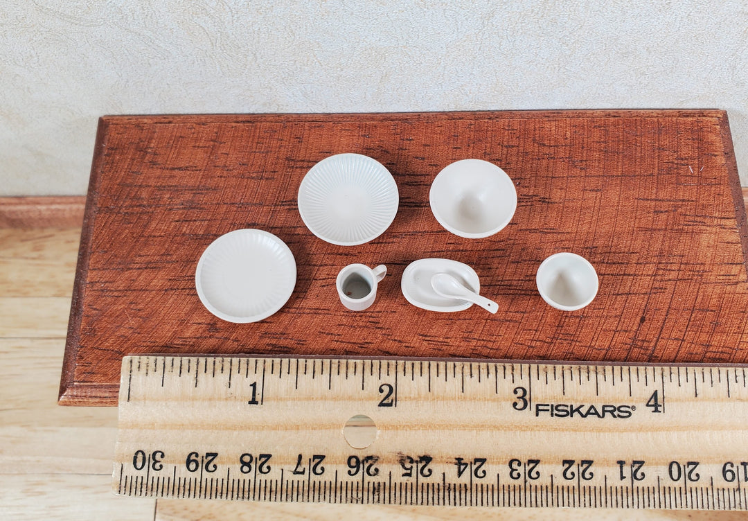 Dollhouse Dinner Place Setting 7 pcs Tan Painted Metal 1:12 Scale Miniatures - MiniatureCrush
