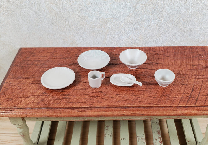 Dollhouse Dinner Place Setting 7 pcs Tan Painted Metal 1:12 Scale Miniatures - MiniatureCrush