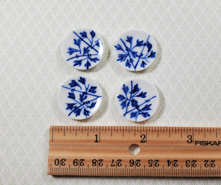 Dollhouse Dinner Plates Cobalt Sprigs Ceramic Set of 4 1:12 Scale Miniature 1" - MiniatureCrush