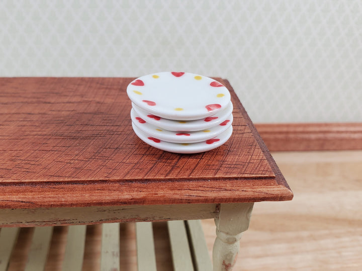 Dollhouse Dinner Plates Heart Design White Ceramic 1:12 Scale Miniature 1" 4 pcs - MiniatureCrush