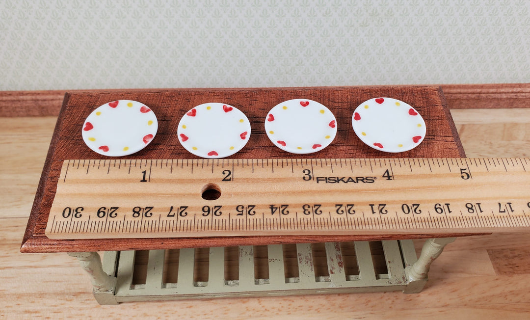 Dollhouse Dinner Plates Heart Design White Ceramic 1:12 Scale Miniature 1" 4 pcs - MiniatureCrush