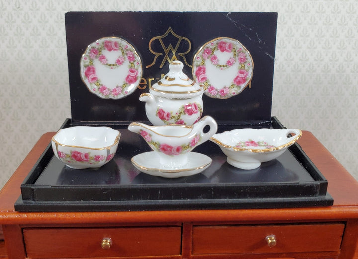 Dollhouse Dinner Set Reutter Porcelain Rose Design 1:12 Scale Plates Bowls ++ - Miniature Crush